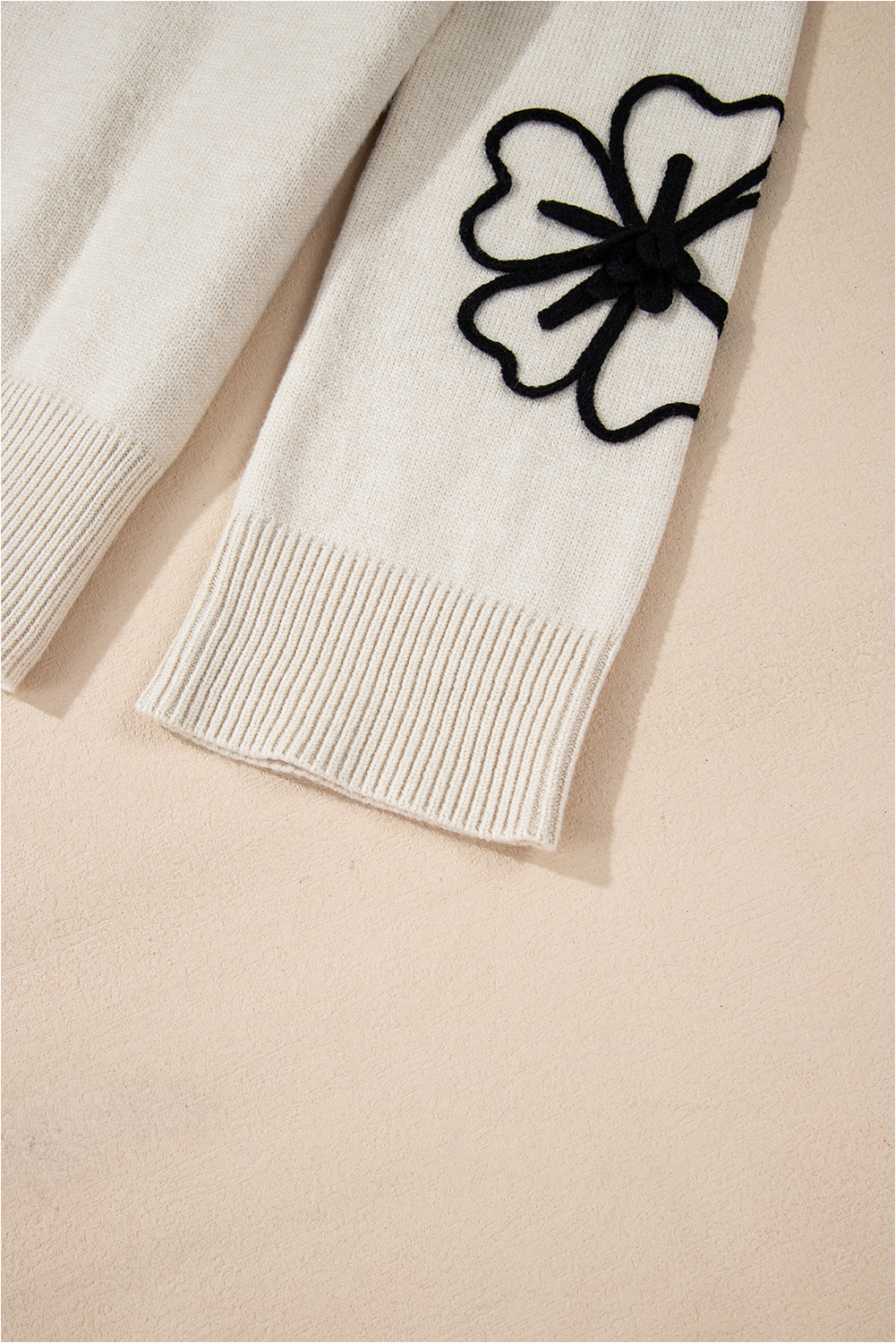 Beige Flower Stitching Mock Neck Sweater - loveforevers