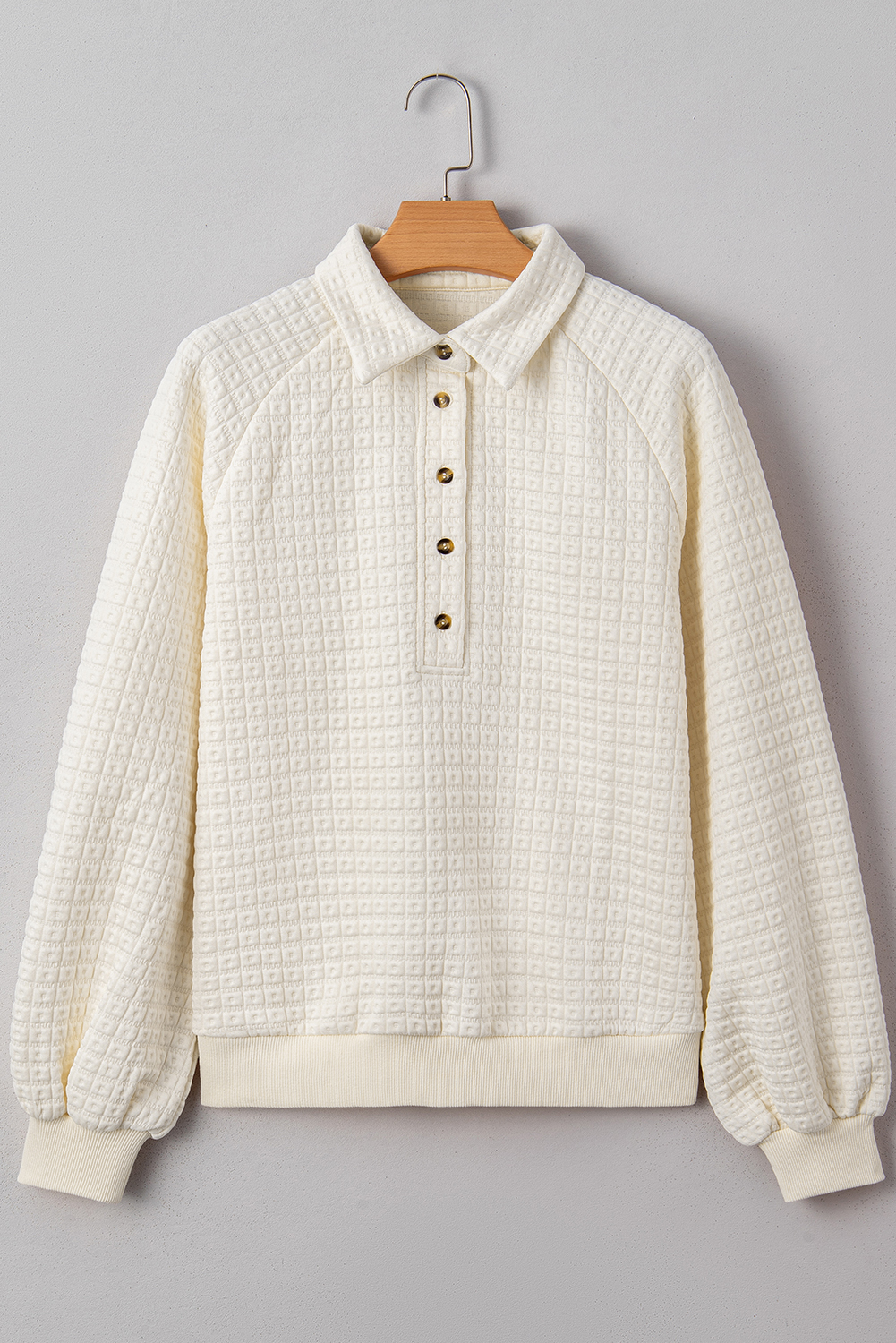 Beige Pineapple Textured Half Button Collared Sweatshirt - loveforevers
