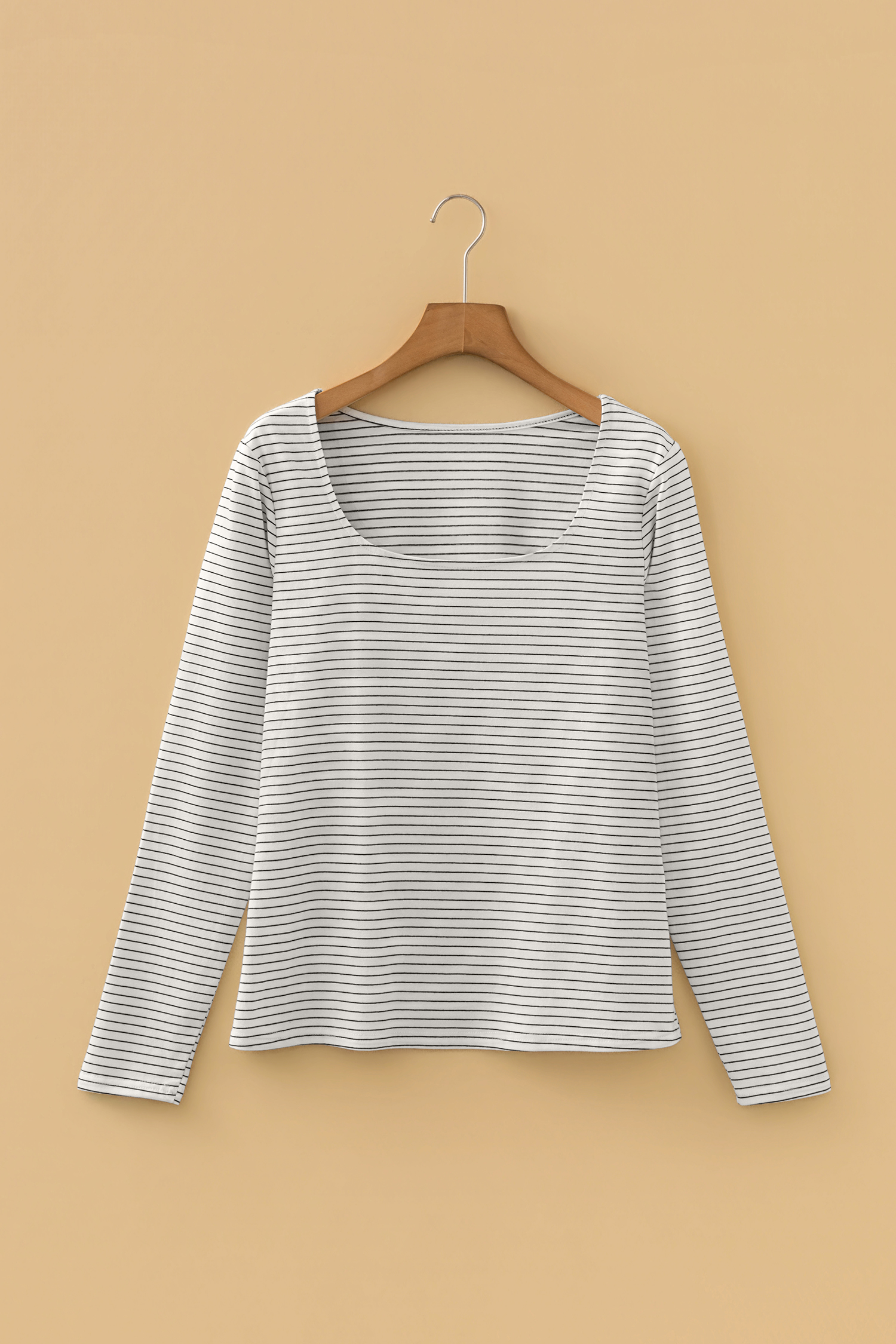 Brown Stripe Square Neck Long Sleeve Top - loveforevers