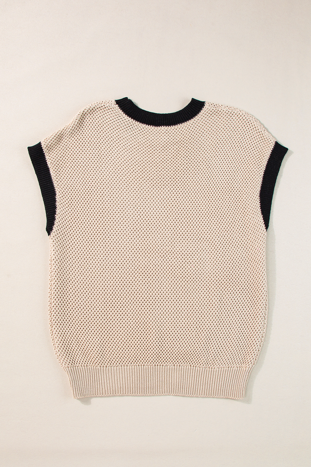 Light French Beige Contrast Trim Round Neck Batwing Sleeve Sweater Top - loveforevers