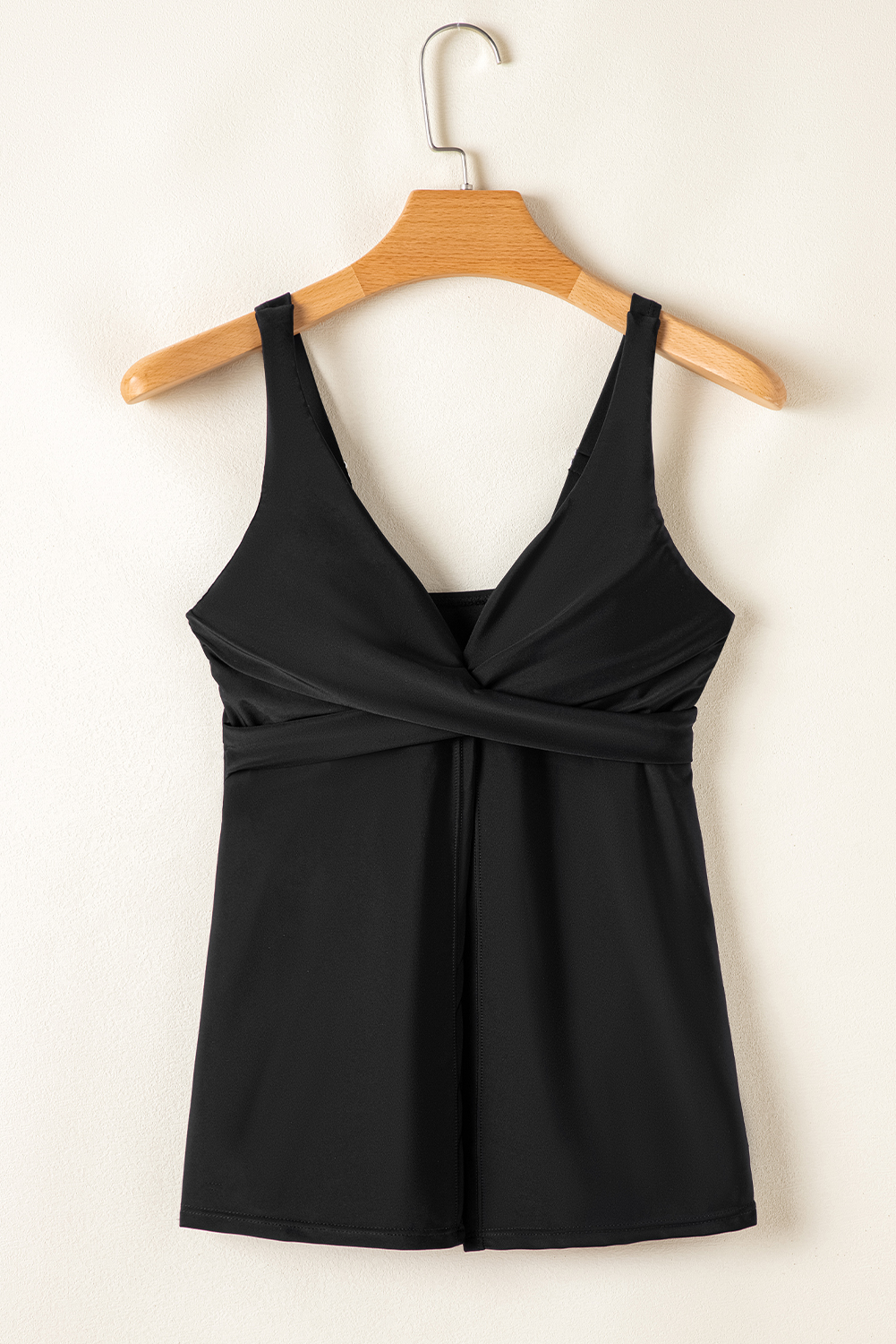 Black Crossed V Neck Adjustable Strap Babydoll Tankini Top - loveforevers