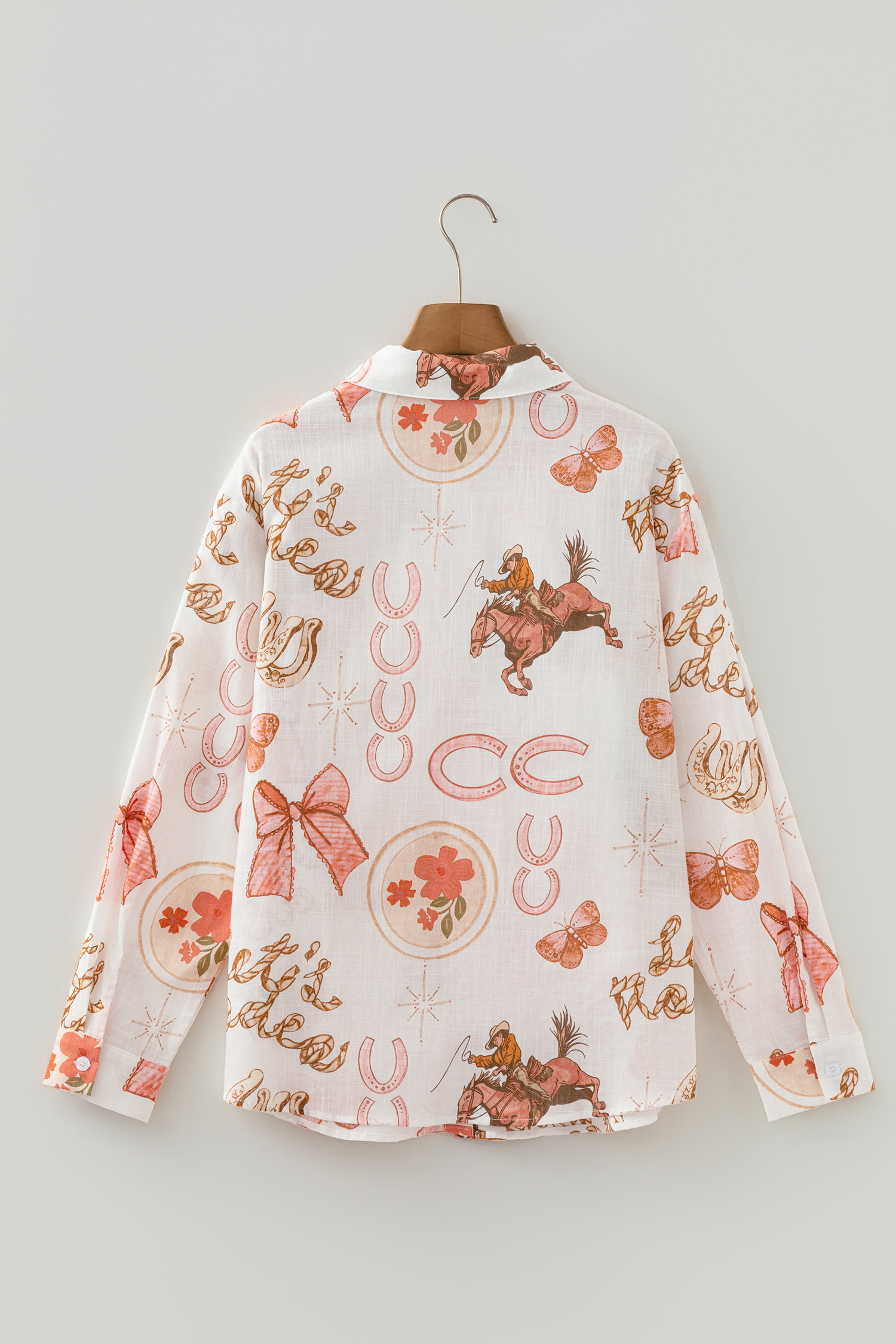 White Rodeo Cowgirl Print Western Button up Shirt - loveforevers