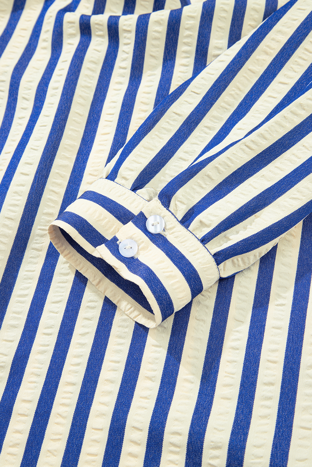 Blue Stripe Collared Half Button Side Pockets Loose Fit Mini Dress - loveforevers