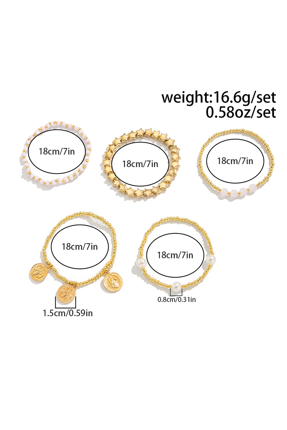 Gold Discs Pearl Stars Beaded Multi Layer Bracelet Set - loveforevers