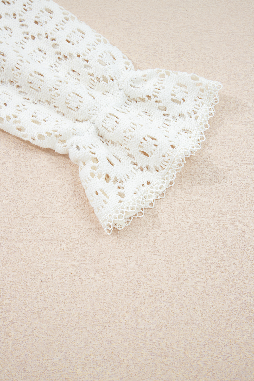 Beige Flower Lace V Neck Ruffled Sleeve Top - loveforevers