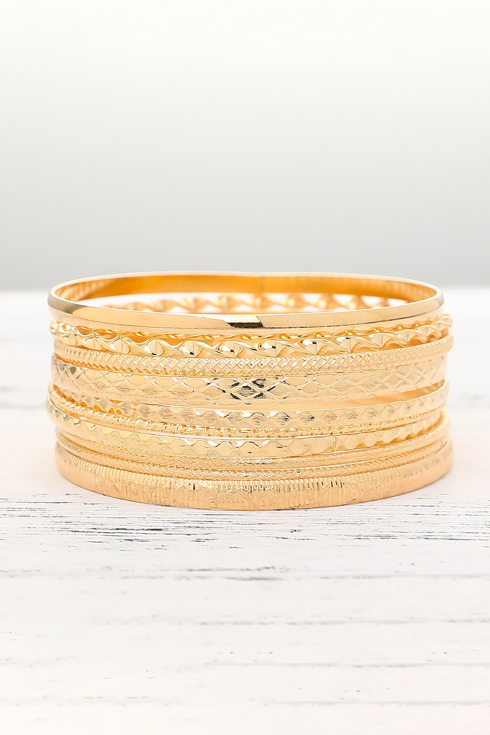 Gold 10pcs Textured Twisted Stackable Alloy Bracelet Set - loveforevers