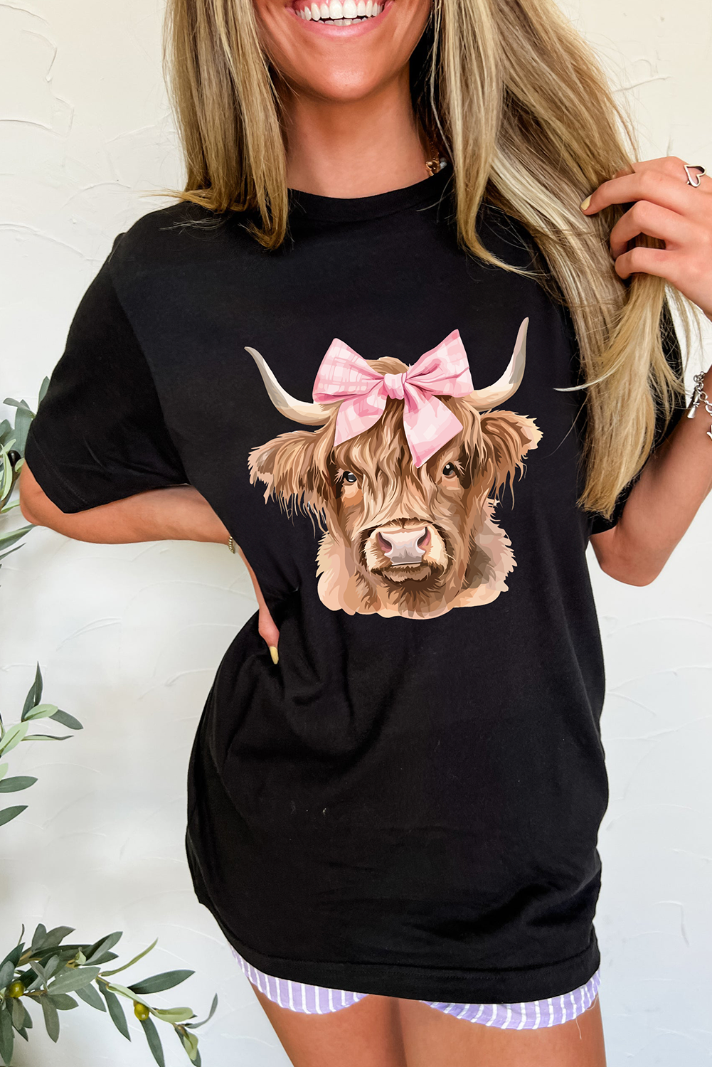 Black Bow Cow Head Graphic Western Fashion T Shirt - loveforevers
