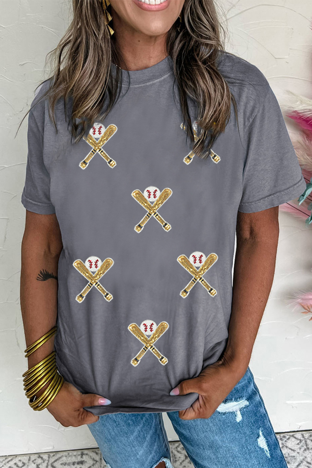 Gray Sequined Game Day Casual Tee - loveforevers