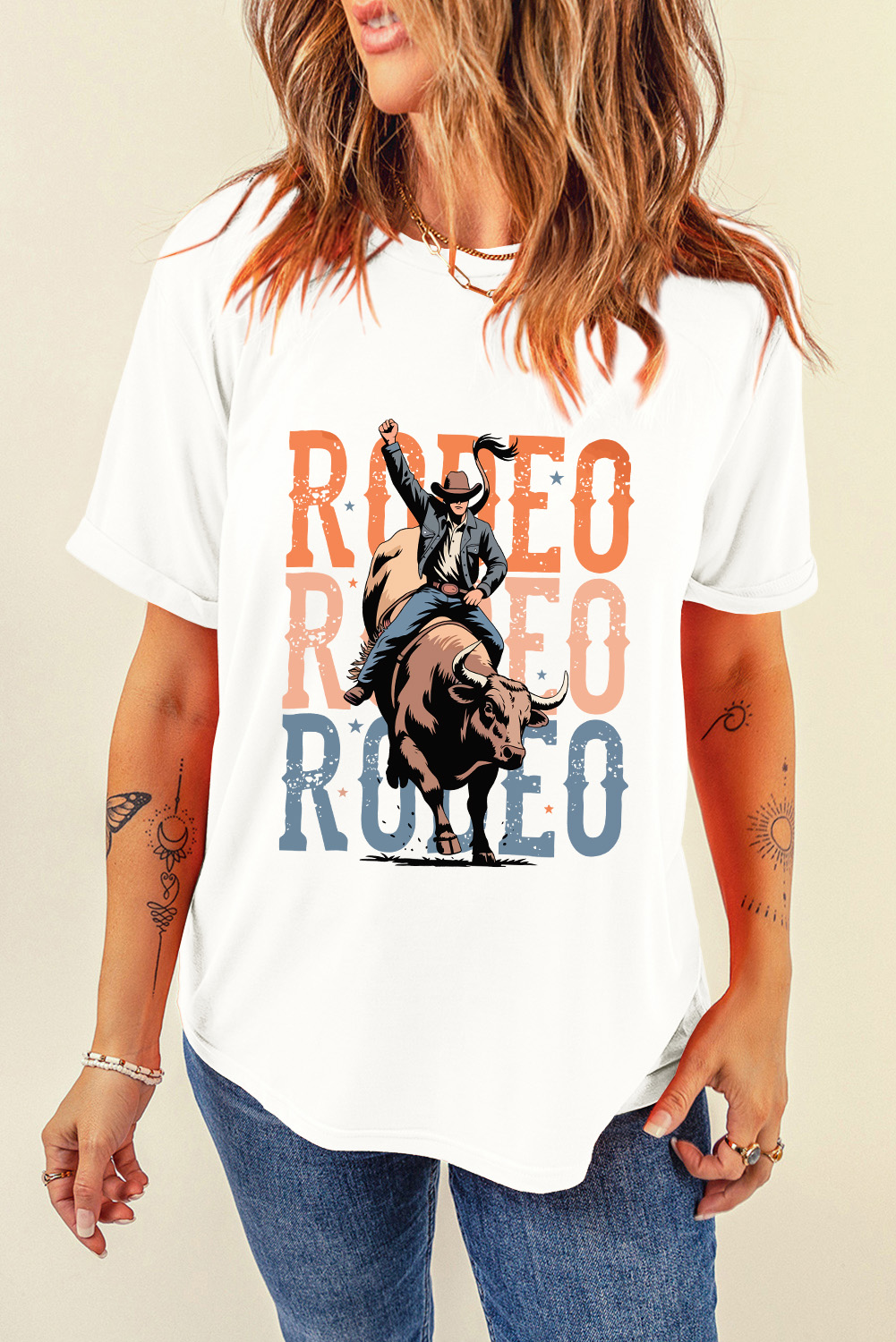 White Cowboy RODEO Graphic Western T Shirt - loveforevers