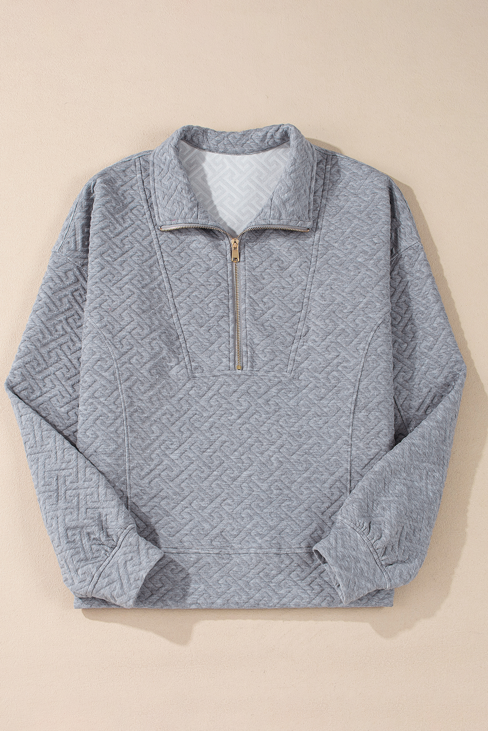 Gray Solid Textured Half Zipper Collared Sweatshirt - loveforevers