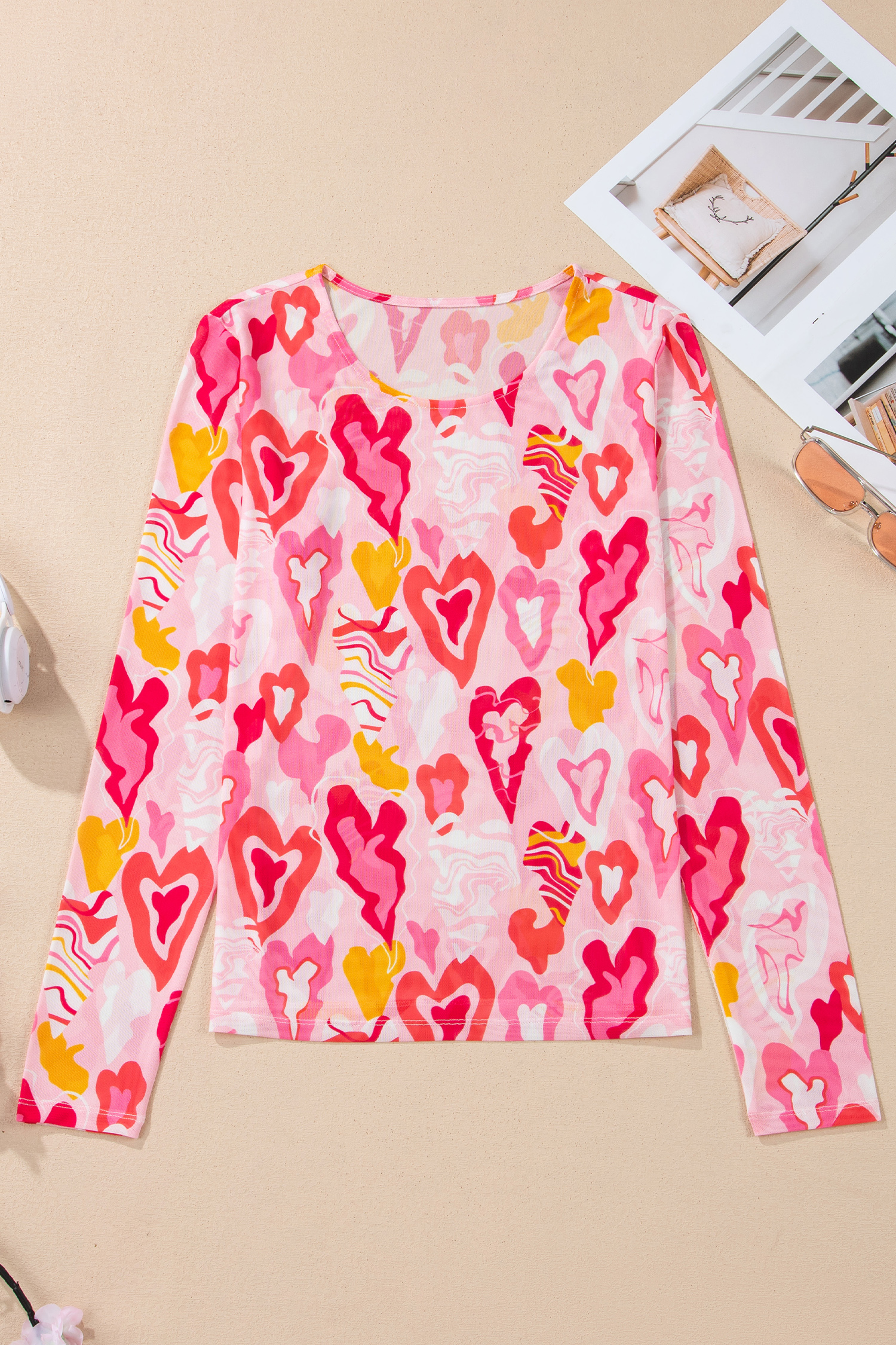 Rose Valentine Heart Mesh Long Sleeve Top - loveforevers
