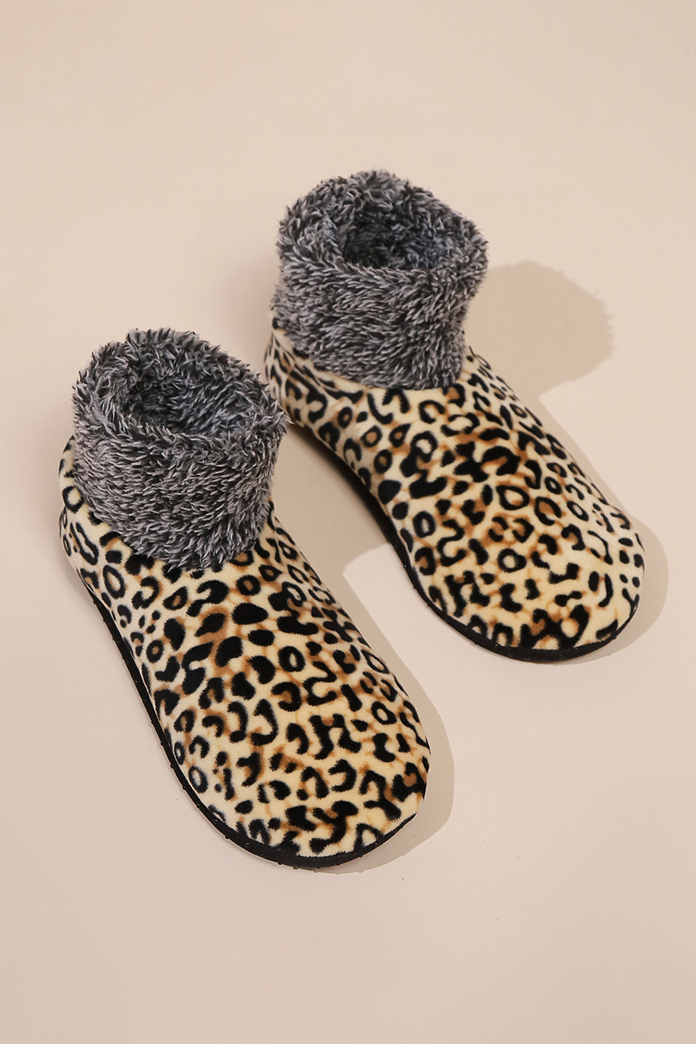 Beige Leopard Print Thermal Lined Socks - loveforevers