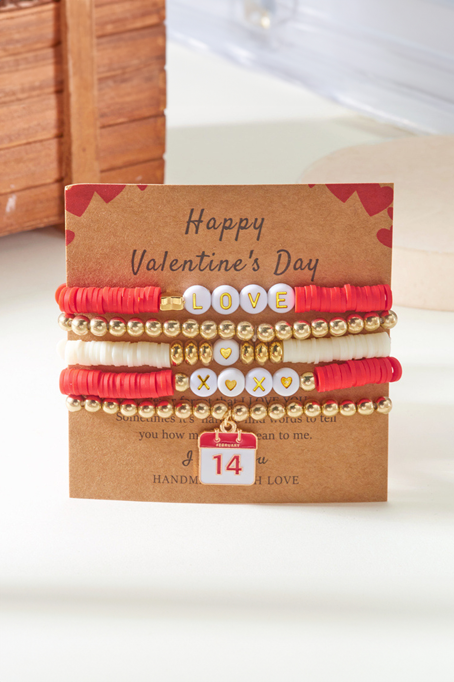Gold Valentines Day Mixed Beads 5pcs Bracelet Set - loveforevers