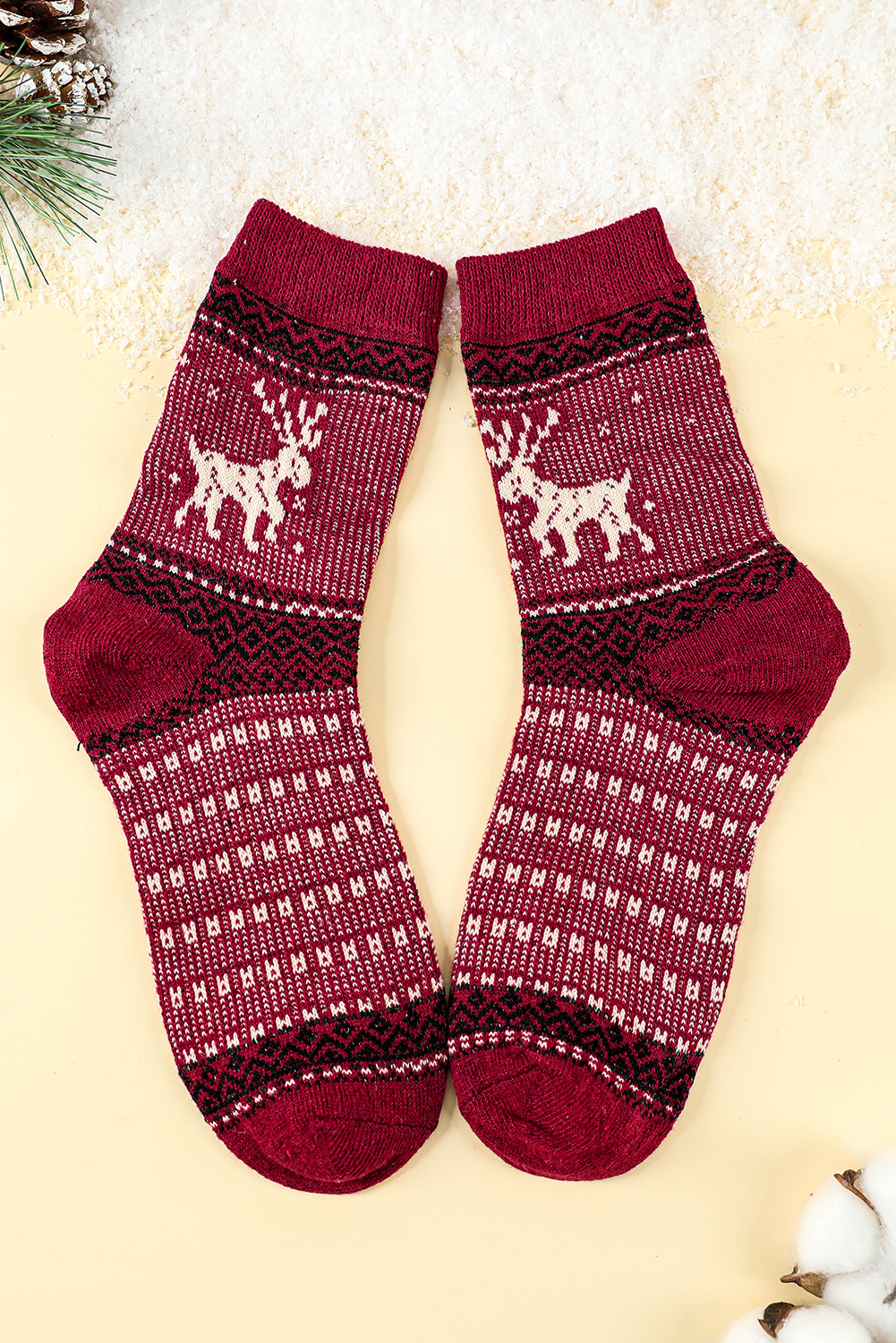Blackish Green 5 Pairs/Set Christmas Reindeer Soft Crew Socks - loveforevers