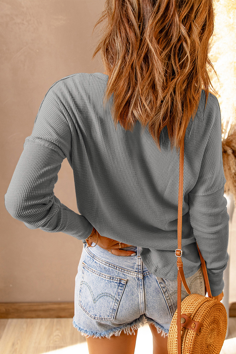 Black Waffle Knit Henley Top - loveforevers