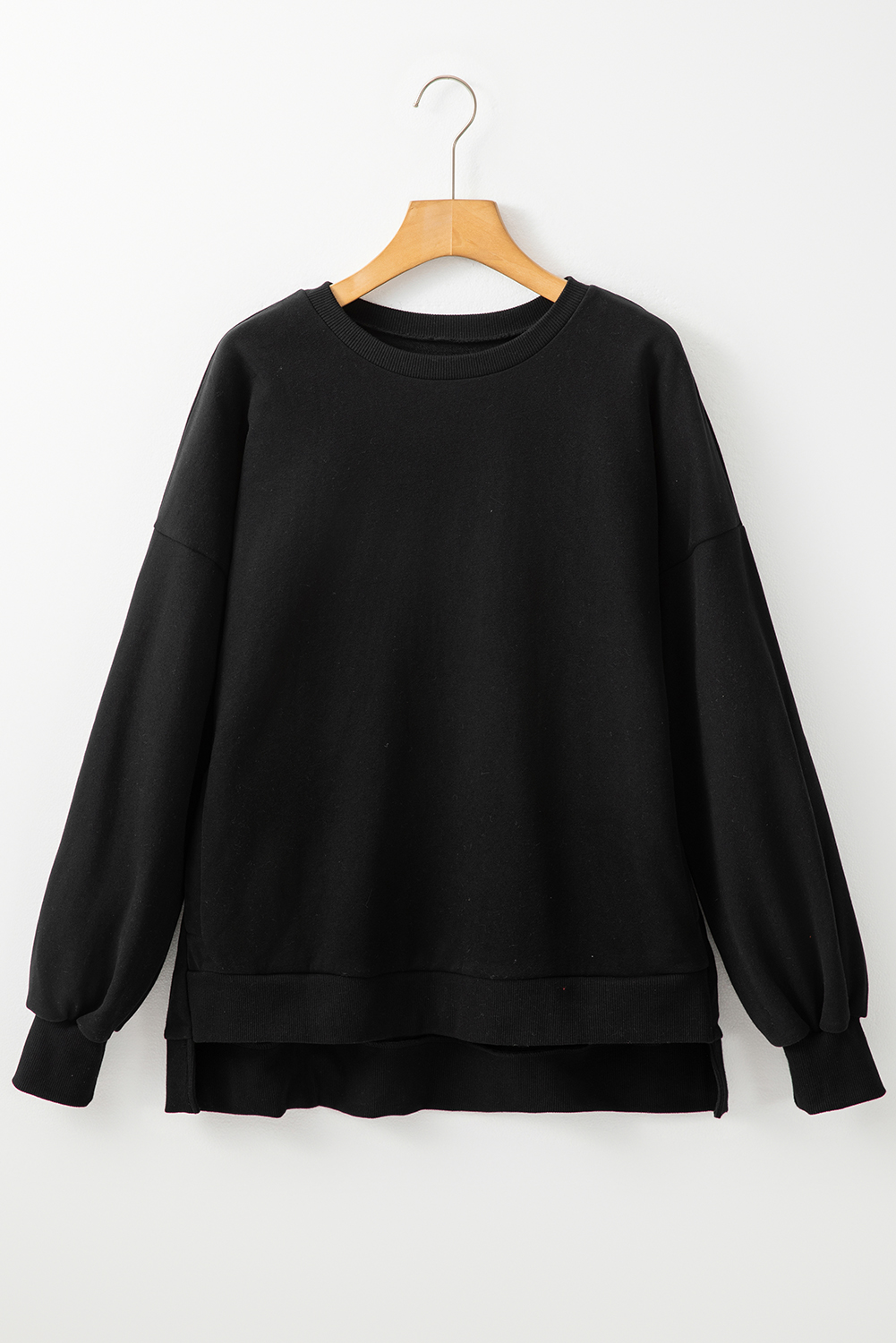 Grass Green Solid Fleece Lined Drop Shoulder High Low Sweatshirt - loveforevers