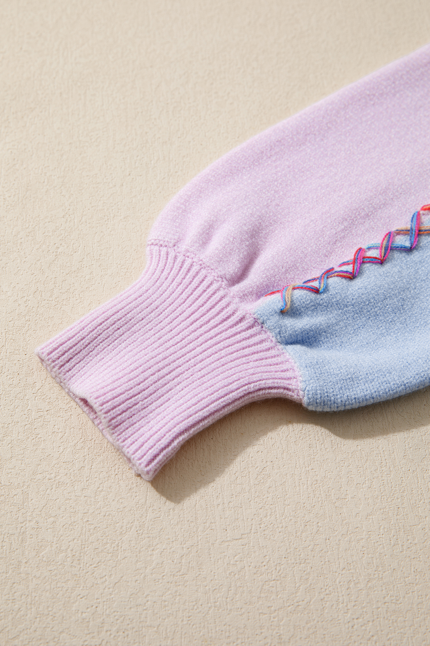 White Rainbow Stitching Balloon Sleeve Relaxed Sweater - loveforevers