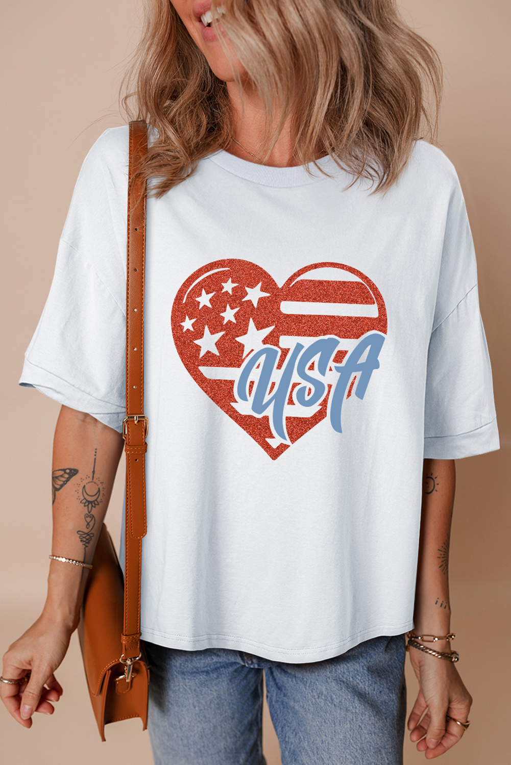 White Flag Pattern Inspired USA Heart Graphic Tee - loveforevers
