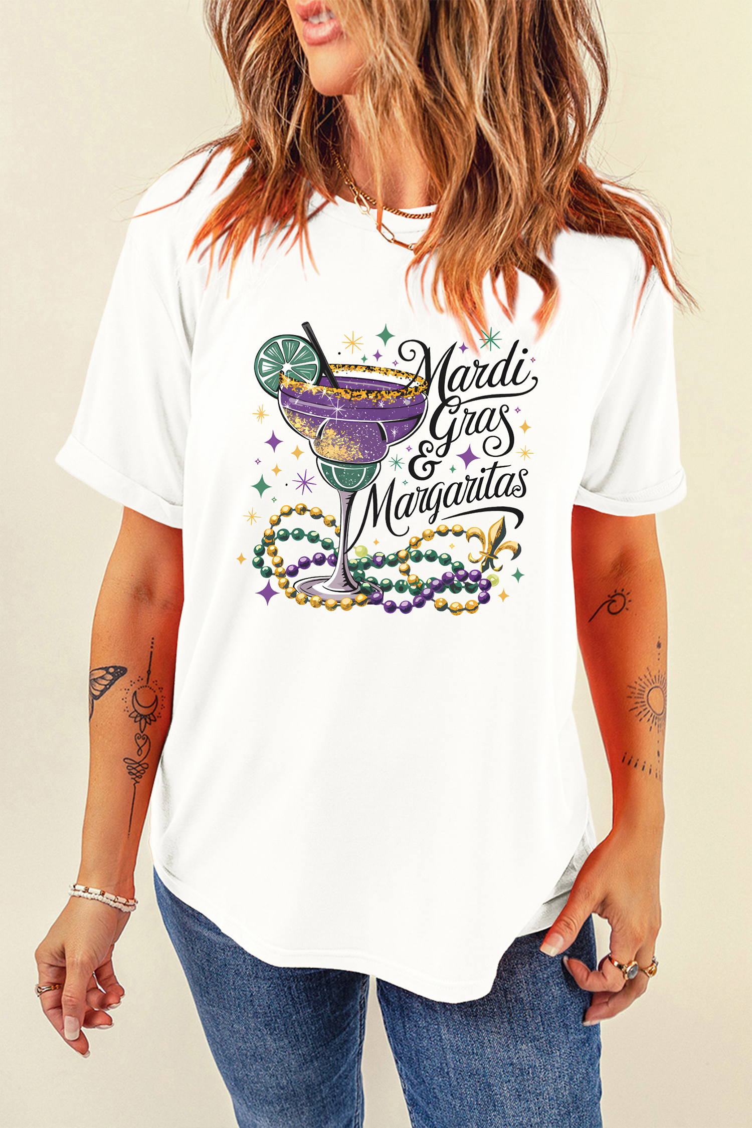 White Mardi Gras Margaritas Cheerful Graphic Tee - loveforevers