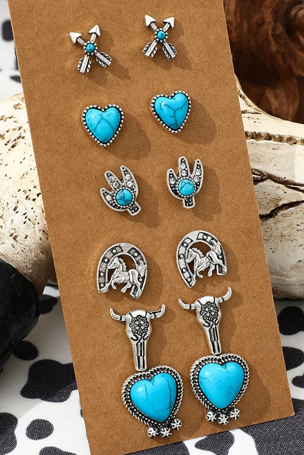 Turquoise Vintage Turquoise Western Pattern Stud Earrings - loveforevers