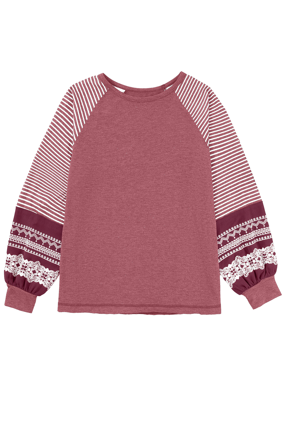 Tillandsia Purple Contrast Print Striped Raglan Long Sleeve Loose Top - loveforevers