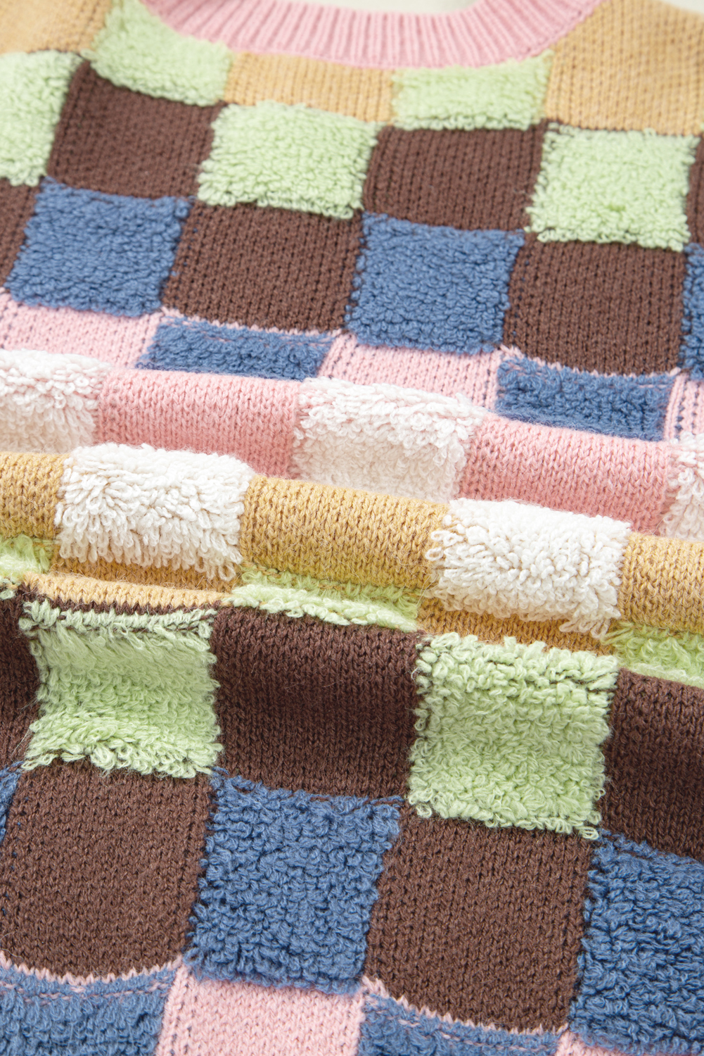 Multicolour Plush Checkered Pattern Button Front Cardigan Sweater - loveforevers