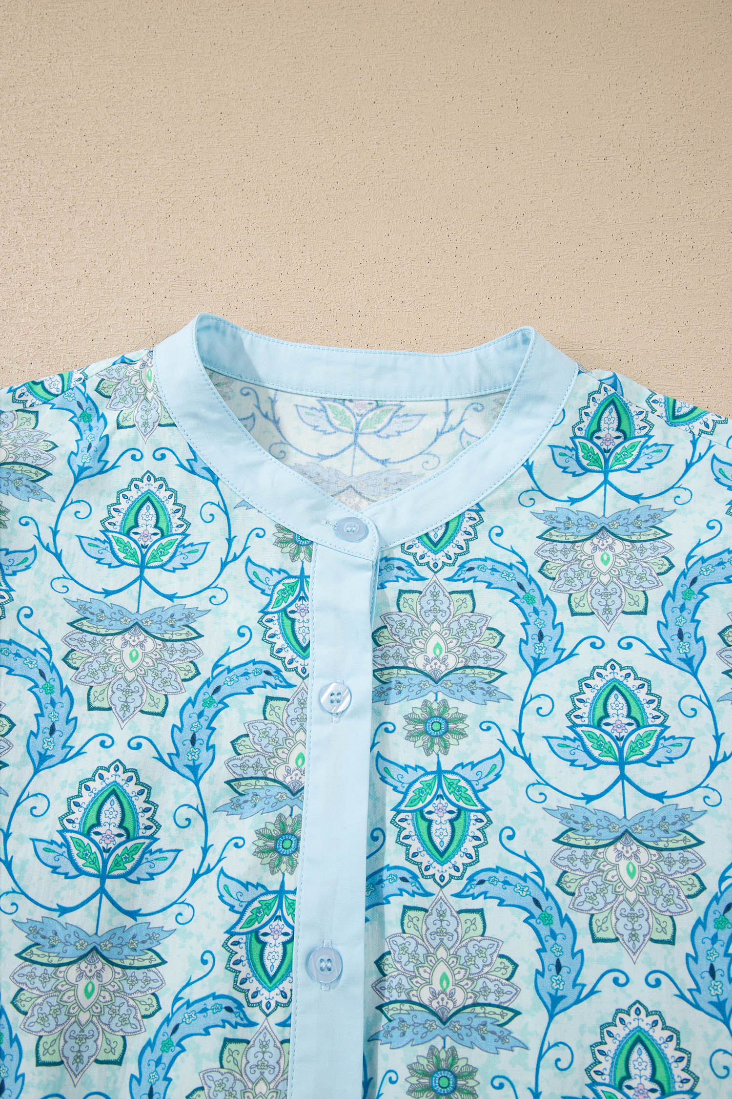 Sky Blue Paisley Print Puff Sleeve Loose Shirt - loveforevers