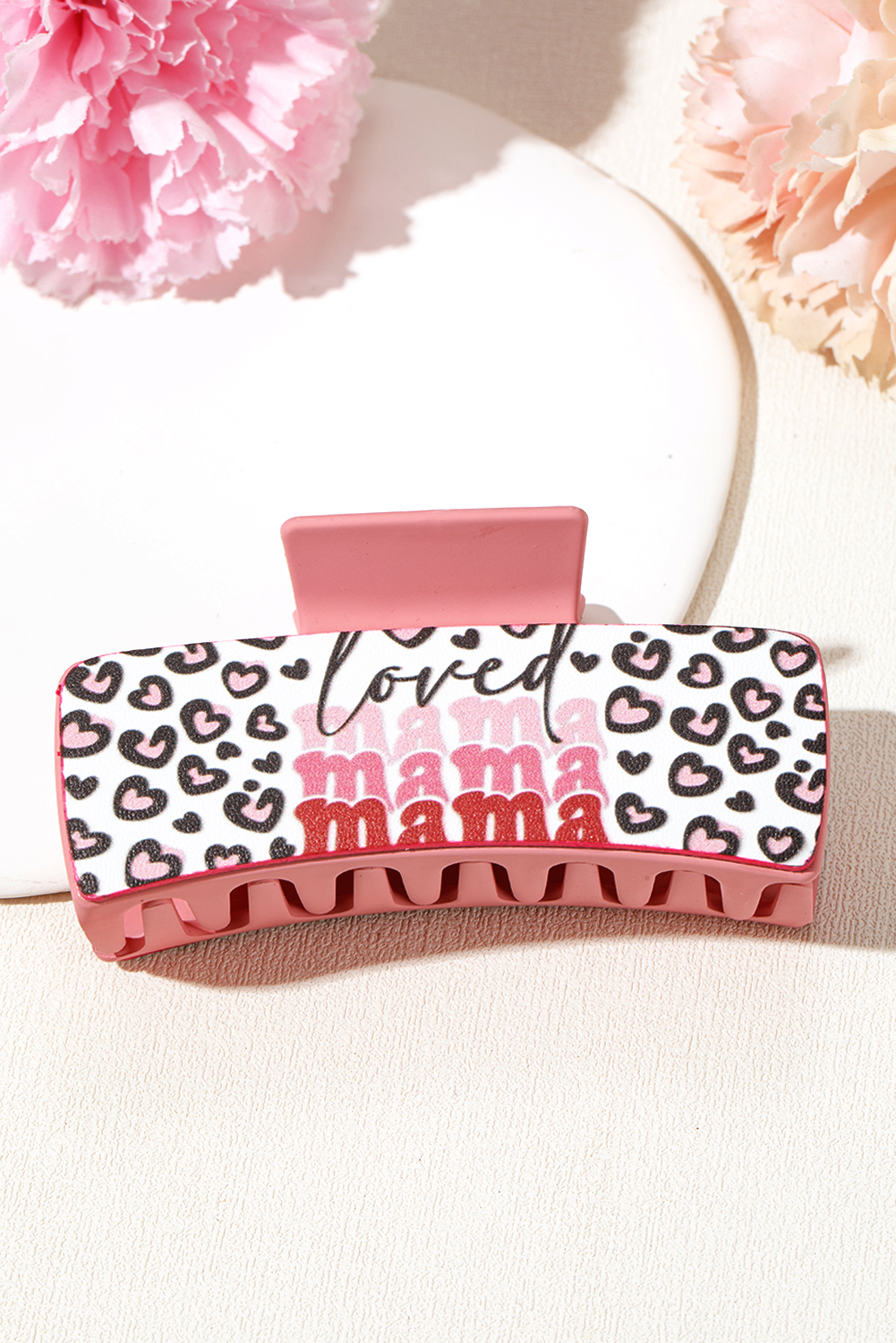 Sachet Pink Loved Mama Heart Print Large Hair Claw Clip - loveforevers