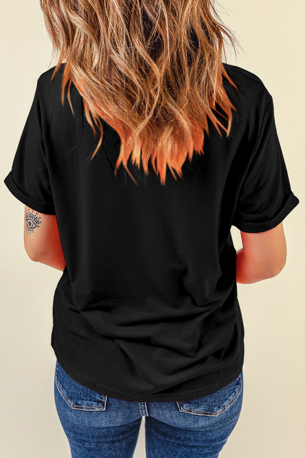 Black Guitar Wings Slogan Print Crew Neck T Shirt - loveforevers