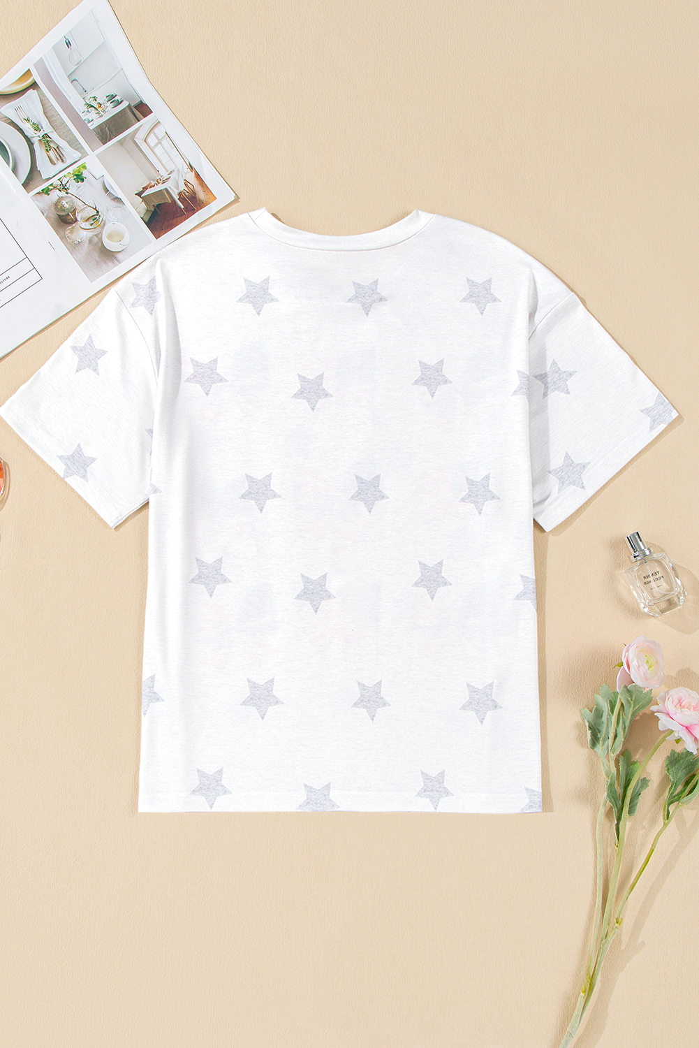 Khaki Patriotic Flag Bow Graphic Starry Round Neck T Shirt - loveforevers