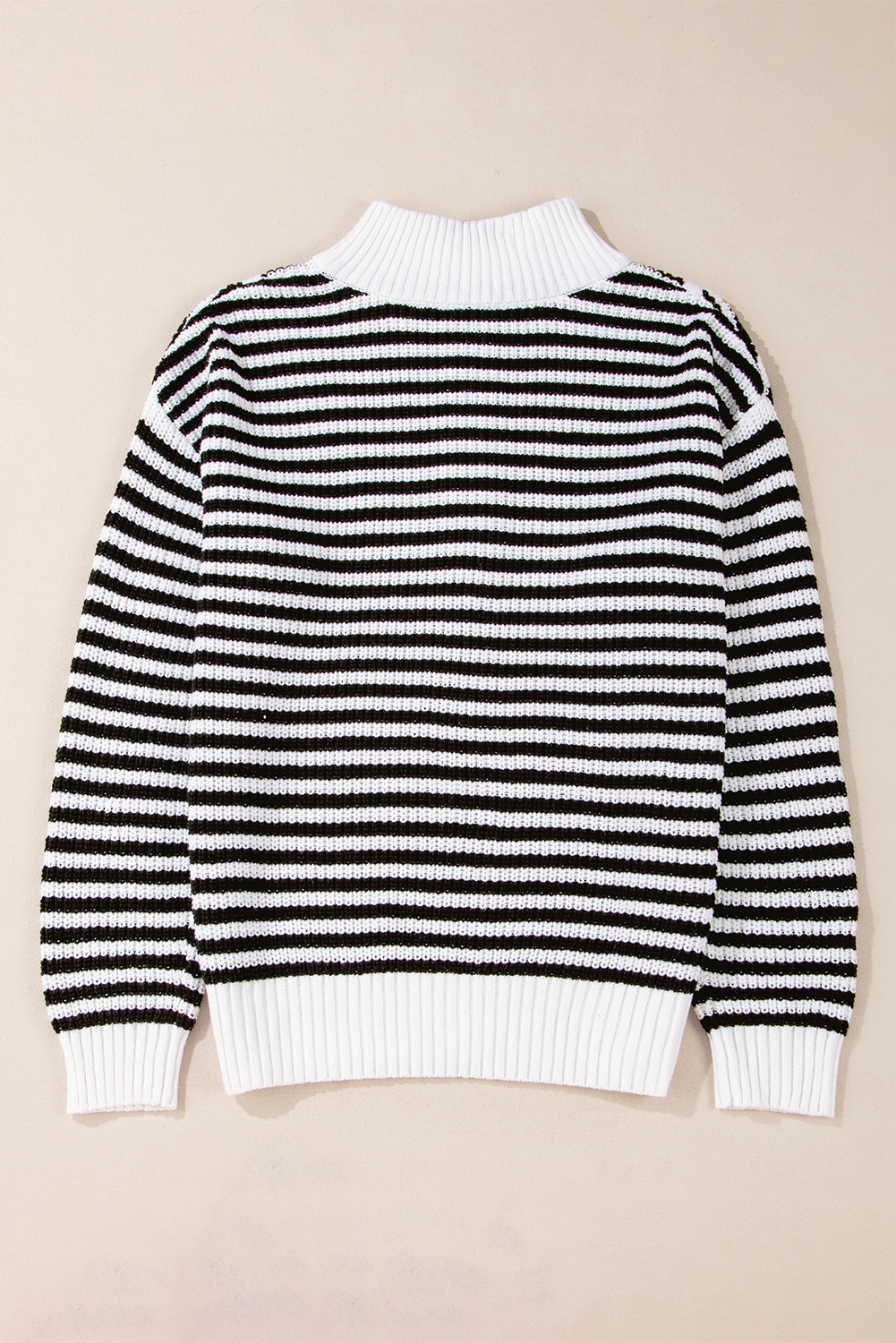 Black Stripe Zip up Collar Drop Shoulder Sweater - loveforevers