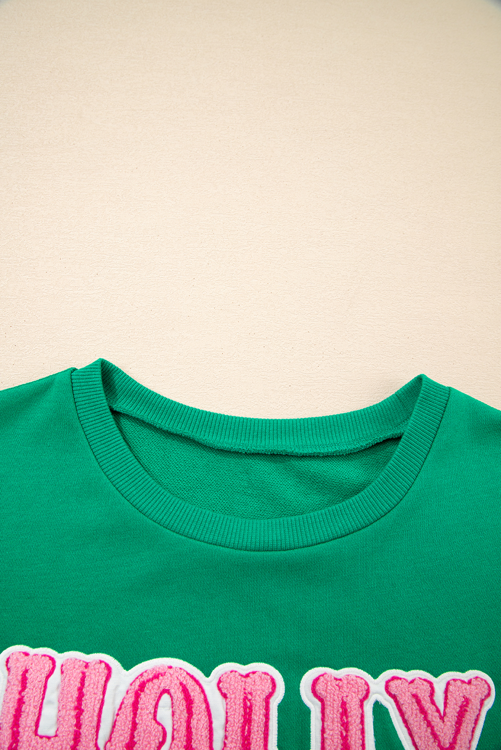 Sea Green HOLLY JOLLY Towel Embroidered Christmas Holiday Sweatshirt - loveforevers