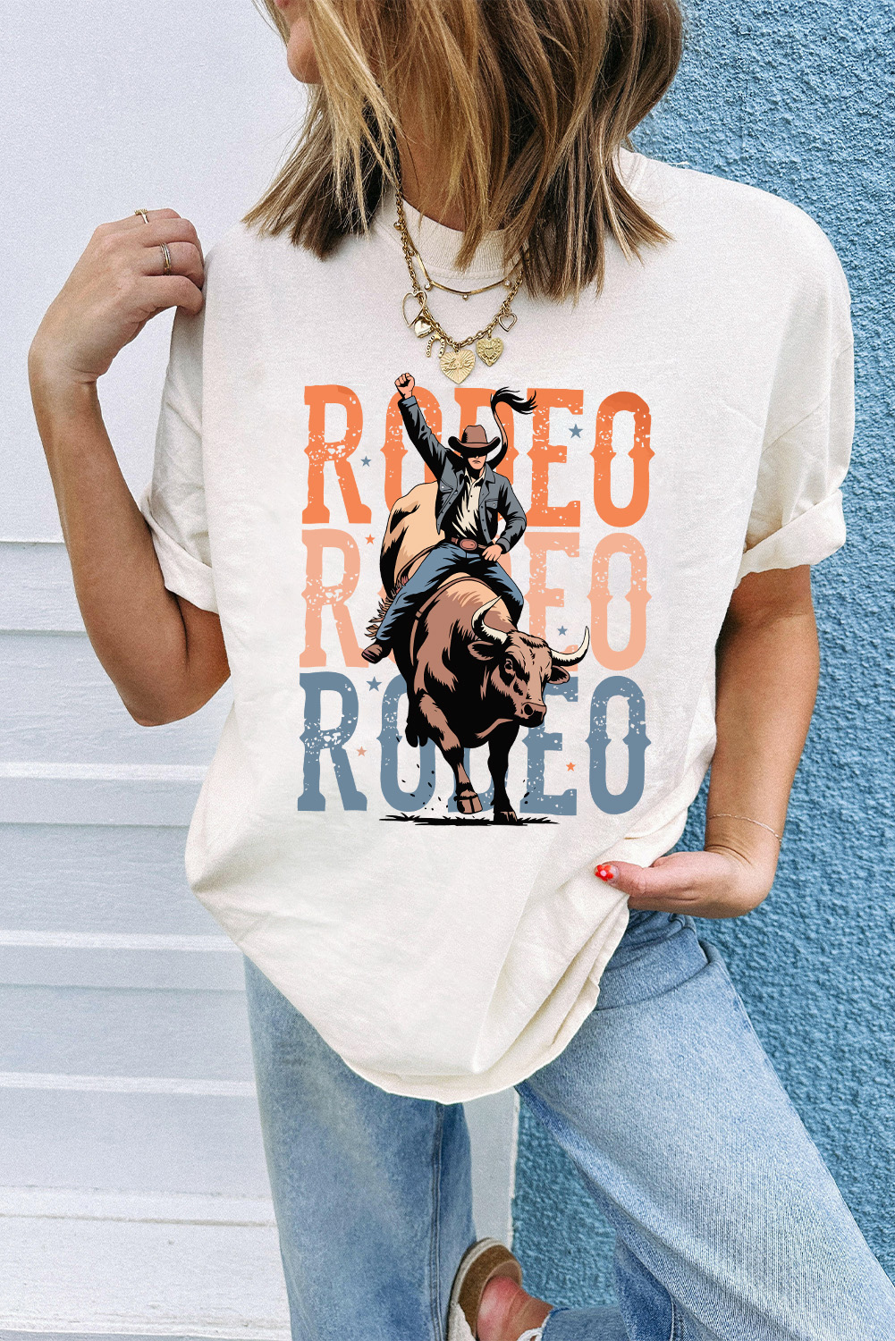 White Cowboy RODEO Graphic Western T Shirt - loveforevers