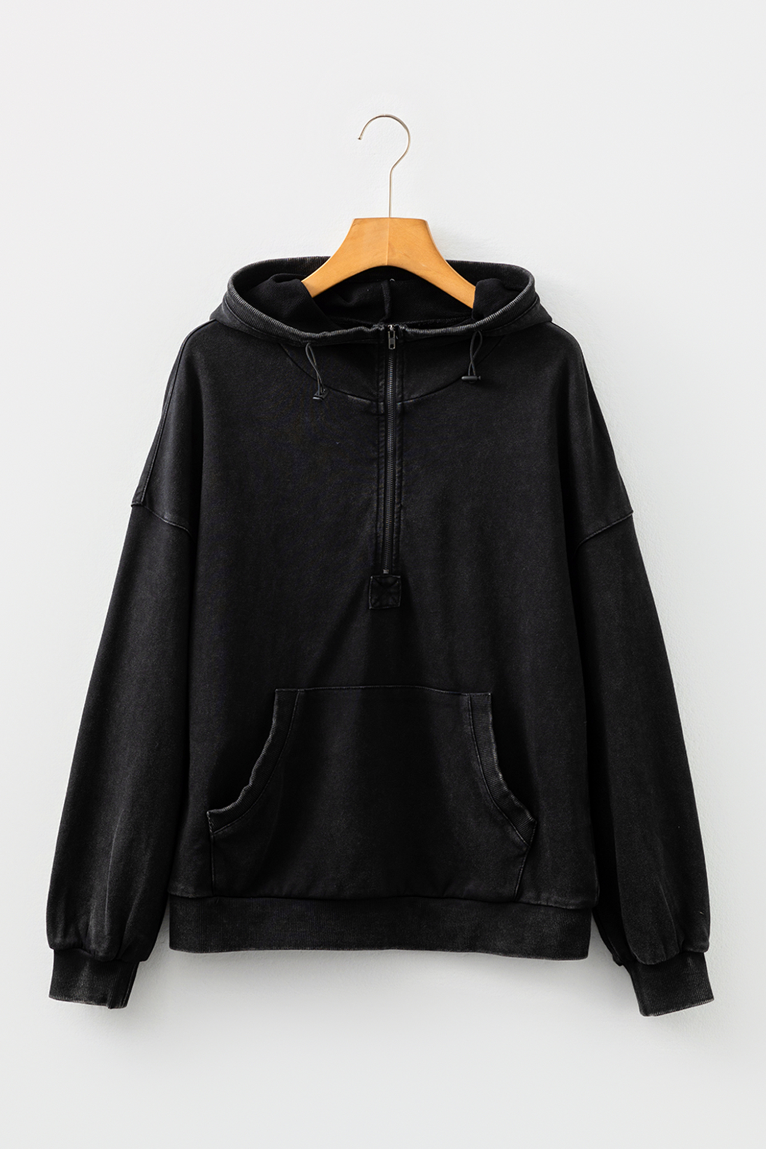 Canton Half Zip Kangaroo Pocket Mineral Wash Baggy Hoodie - loveforevers