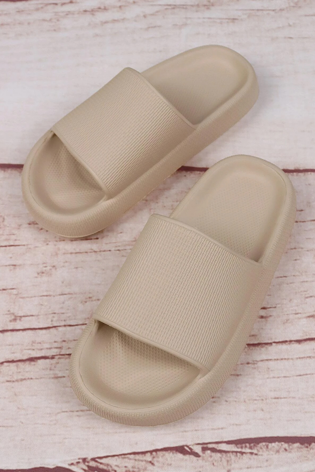 Beige Solid Non-slip Wide Band Thick Sole Slippers - loveforevers