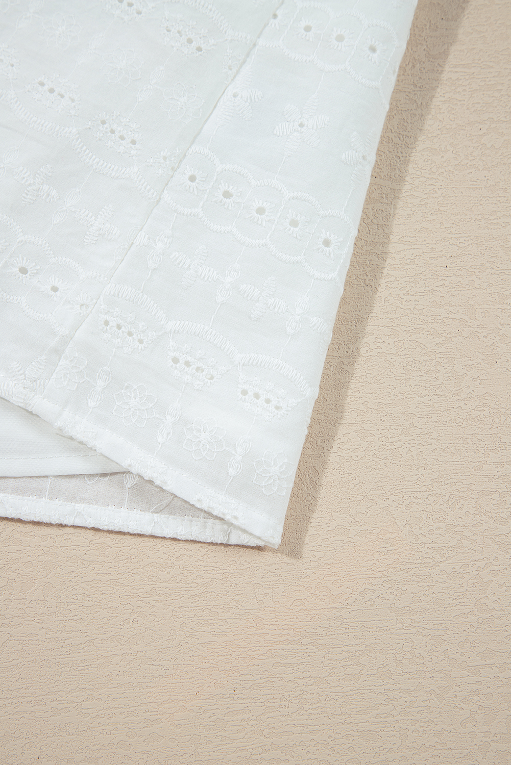 White Lace Neckline Flutter Sleeve Eyelets Blouse - loveforevers