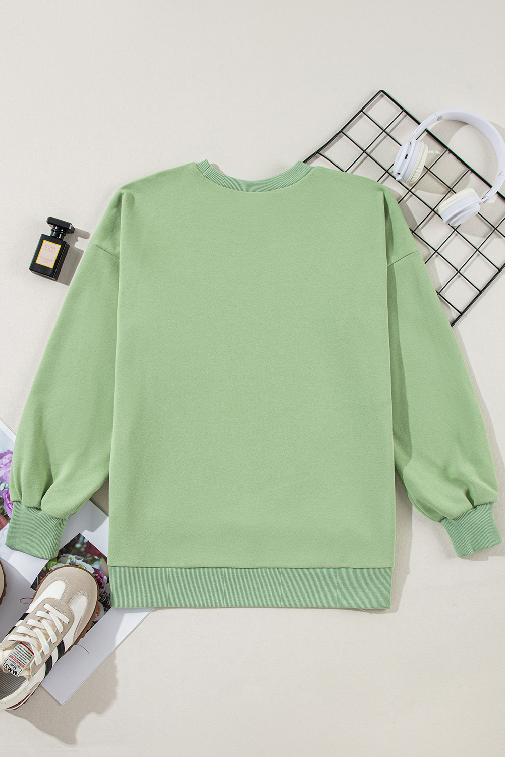 Grass Green Solid Fleece Lined Drop Shoulder High Low Sweatshirt - loveforevers