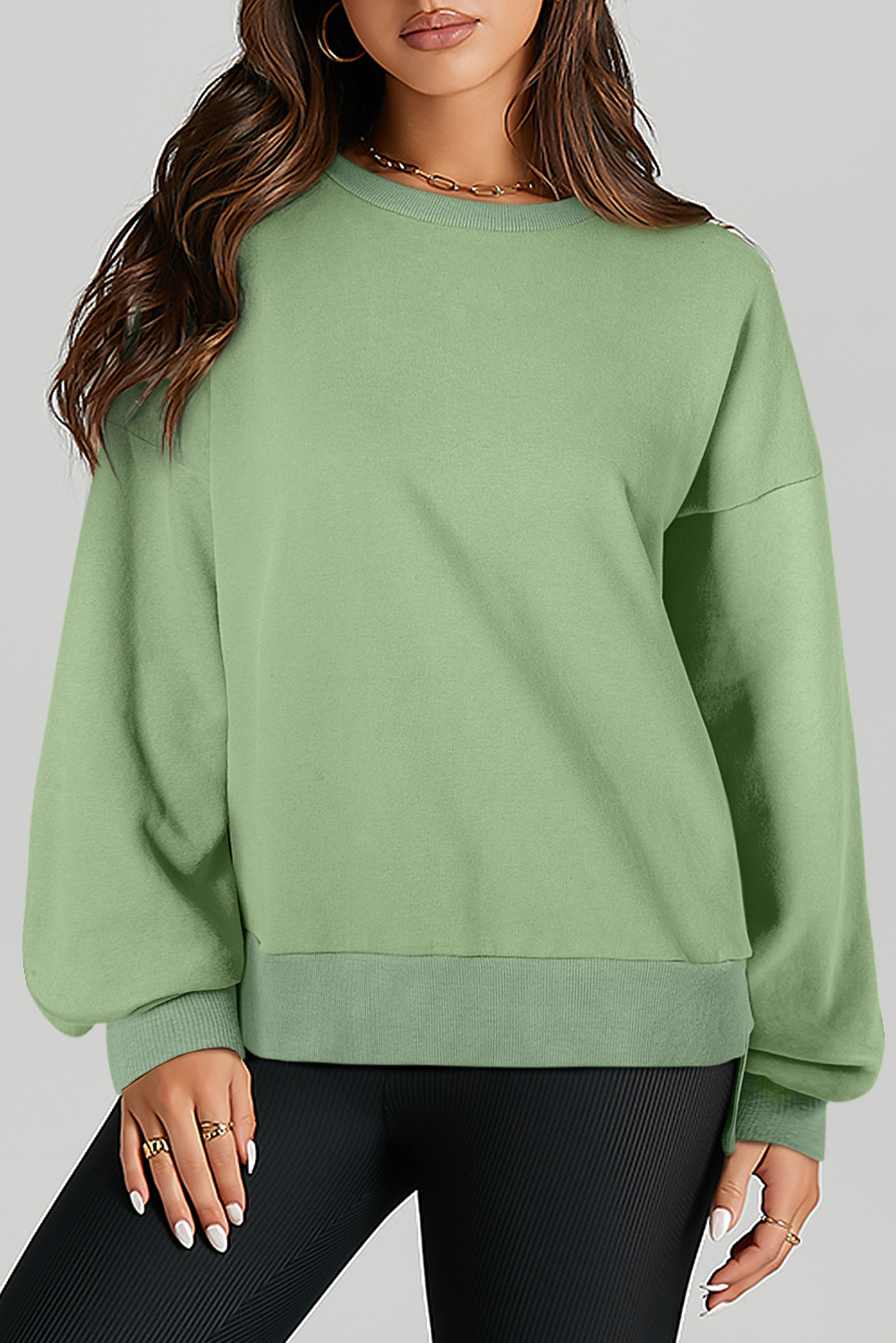 Grass Green Solid Fleece Lined Drop Shoulder High Low Sweatshirt - loveforevers