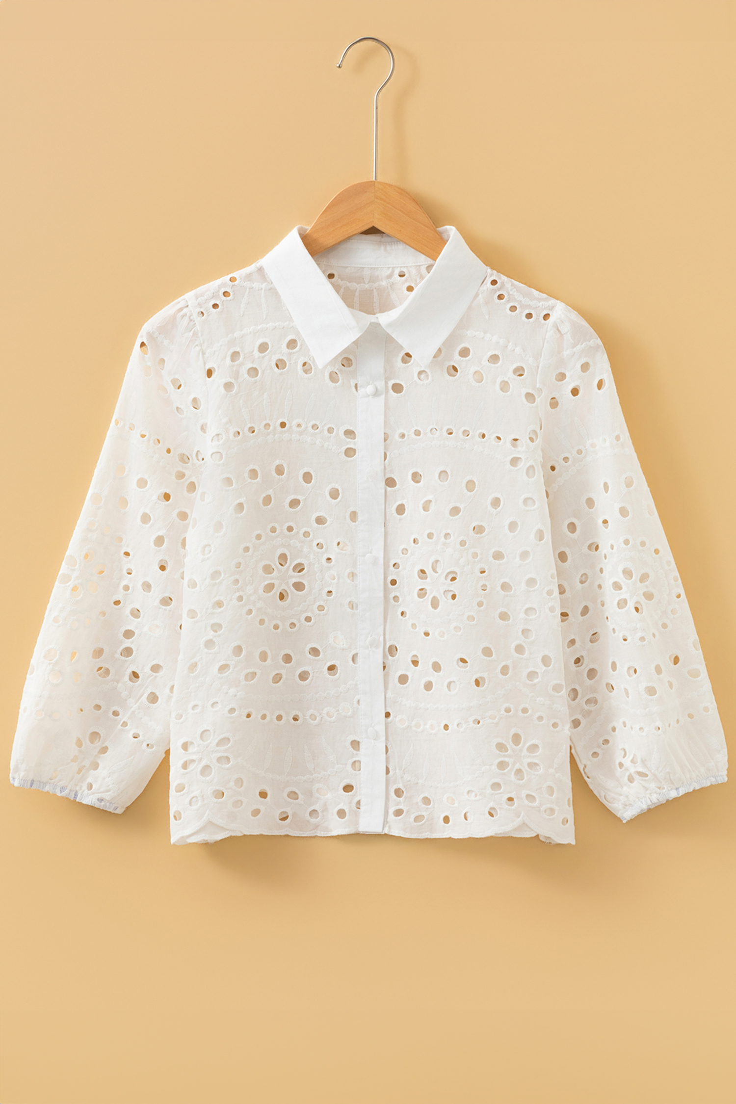 White Eyelet Embroidered Puff Sleeve Crop Shirt - loveforevers