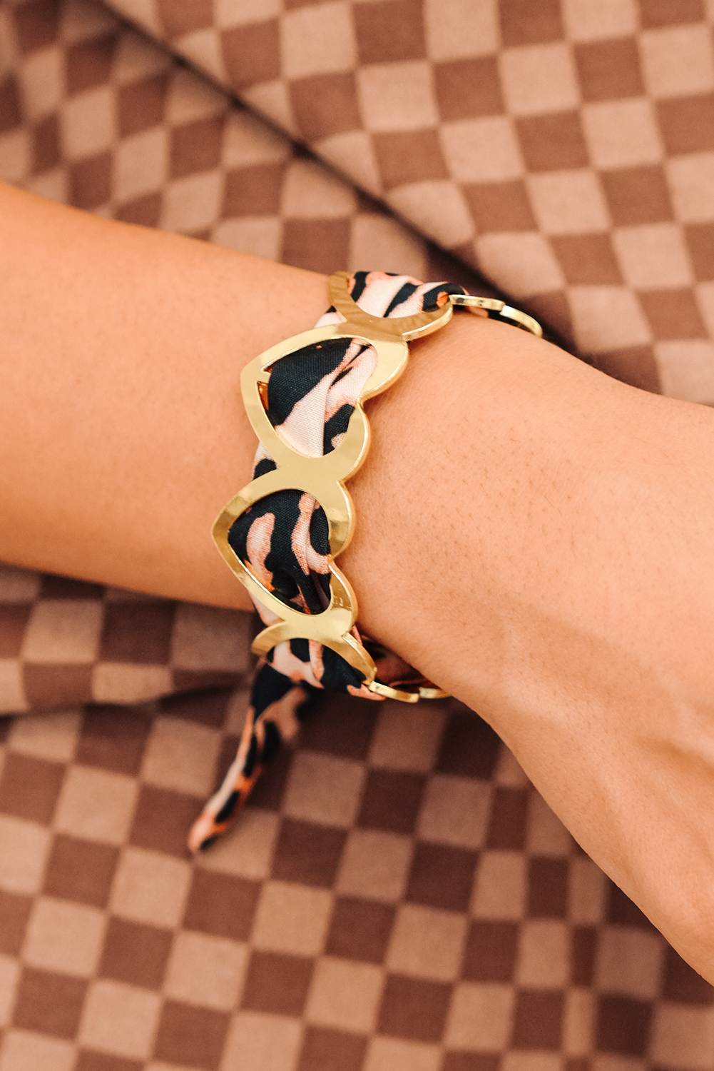 Camel Leopard Ribbon Twine Around Gold Plated Heart Bracelet - loveforevers