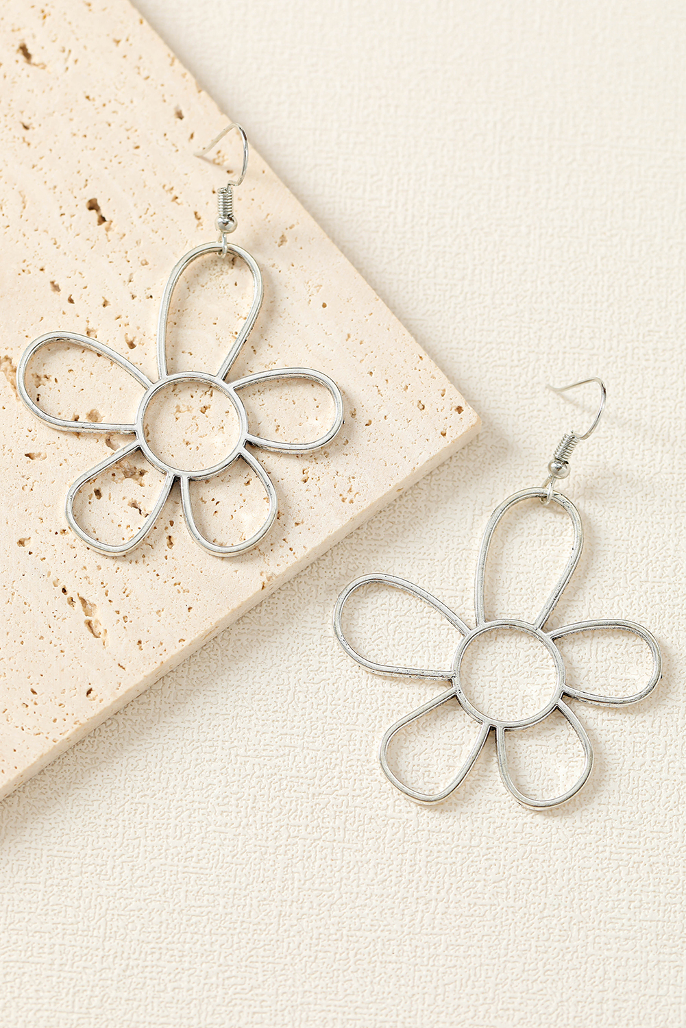 Silvery Alloy Hollowed Flower Hook Earrings - loveforevers