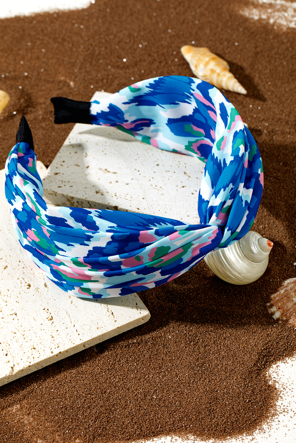 Blue Bohemian Vacation Fashion Print Twisted Hair Band - loveforevers