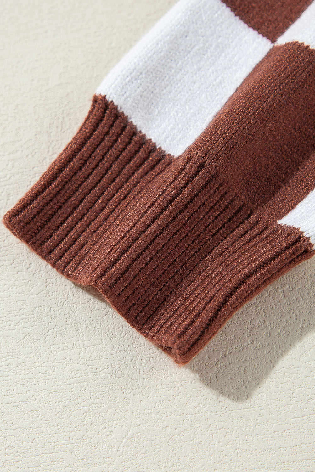 Khaki Checkered Print Drop Shoulder Round Neck Sweater - loveforevers