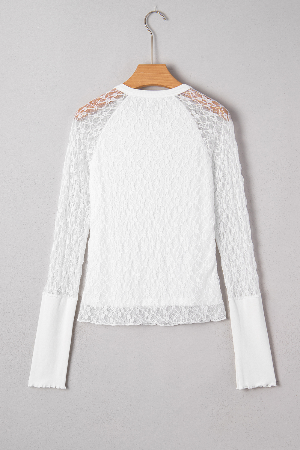 White Sheer Lace Long Sleeve Slim Henley Top - loveforevers
