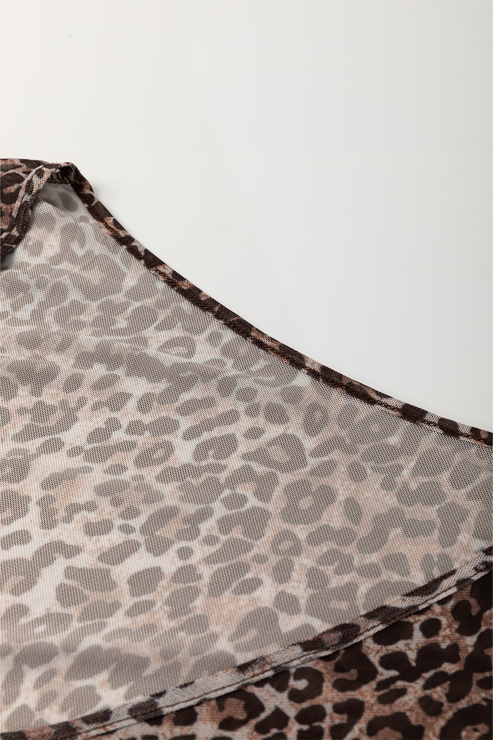 Multicolour Leopard Sheer Mesh Long Sleeve V Neck Lace-up Blouse - loveforevers