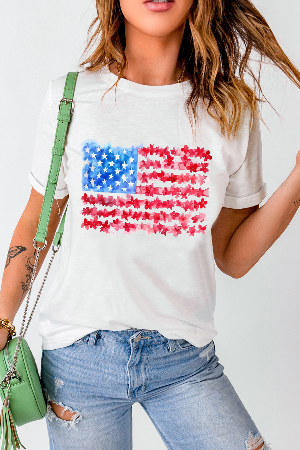 White Flag Graphic Crew Neck Tee - loveforevers
