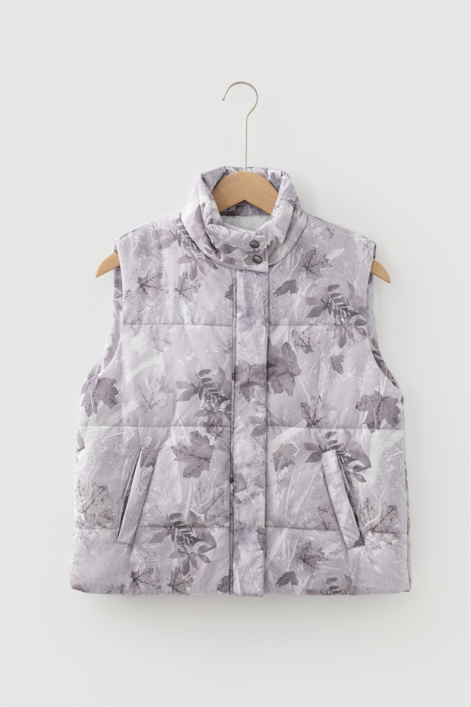 Brown Camo Leaf Print Winter Puffer Vest - loveforevers