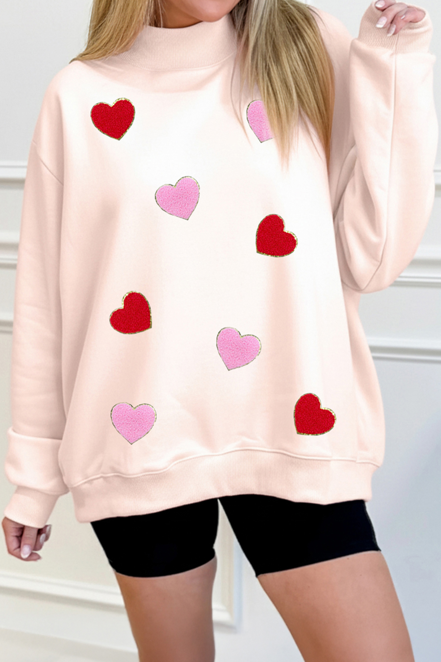 Apricot Pink Cowgirl Element Embroidered Detail Mock Neck Sweatshirt - loveforevers