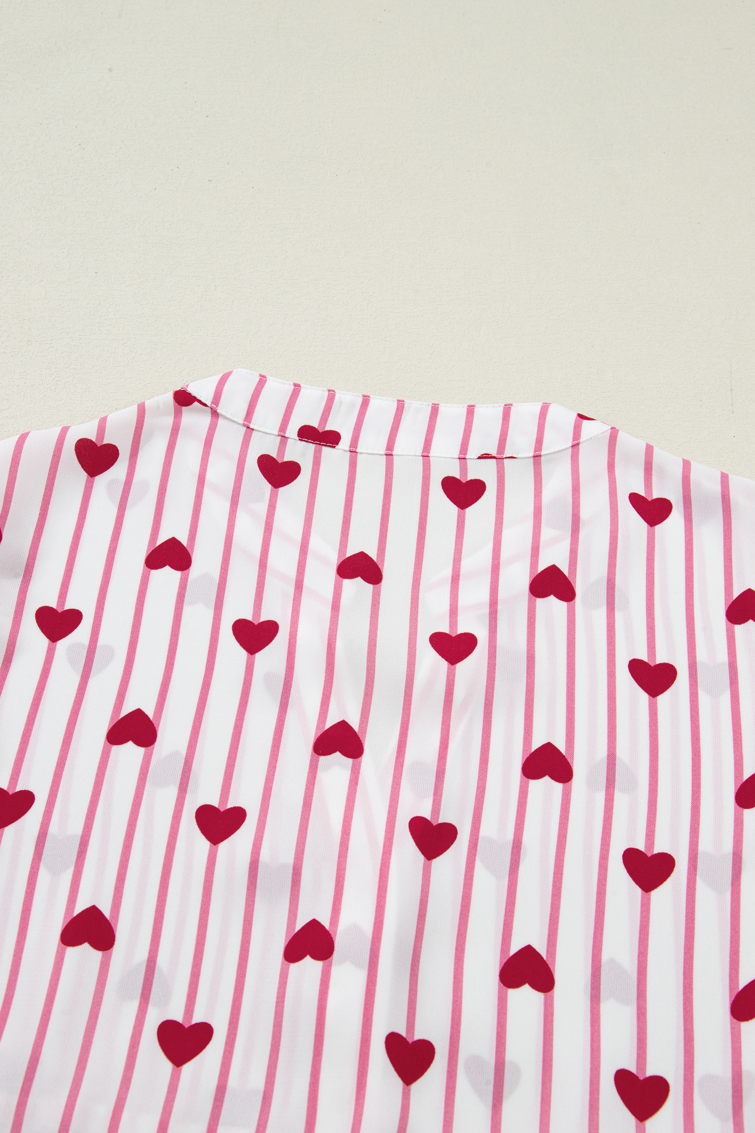Pink Stripe Textured Heart Print Long Flounce Sleeve Shirt - loveforevers