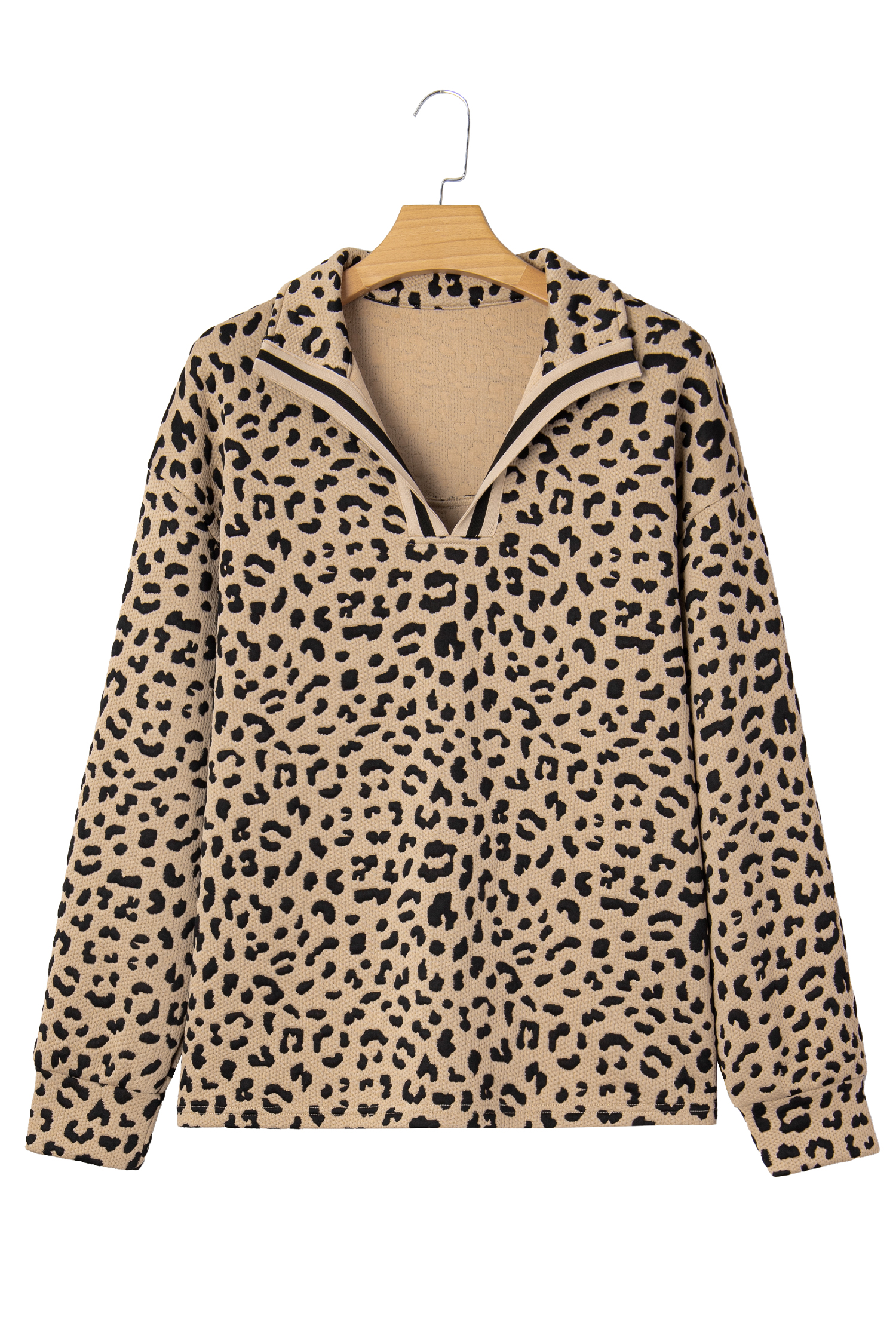 Parchment Leopard Polo Collar V Neck Pullover Top - loveforevers